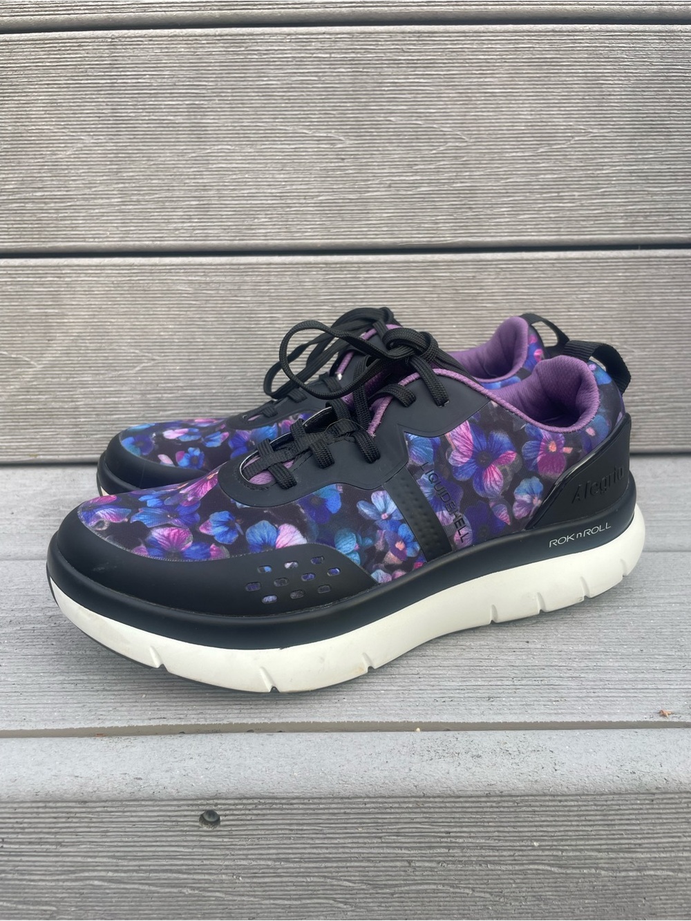 Alegria Eclips ROK n ROLL Comfort Sneakers Floral Purple Pansy Power sz 37 7 W